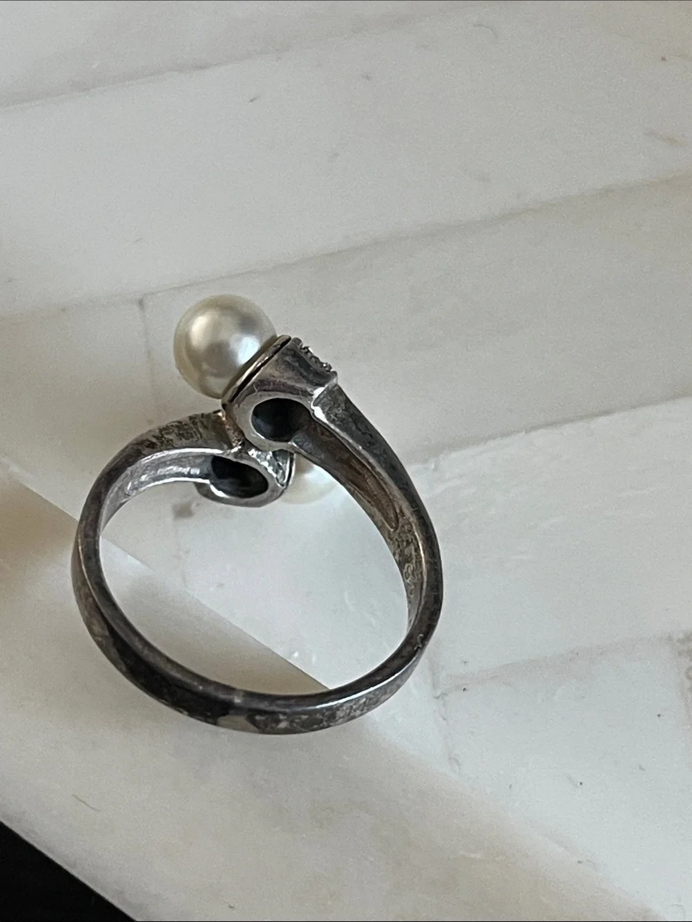 Pearl Two-Stone Sterling Silver Ring - White Pearls